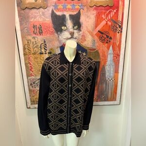 Fendi Maglio logo cardigan black/brown logo buttons 100% extra Fine Merino wool